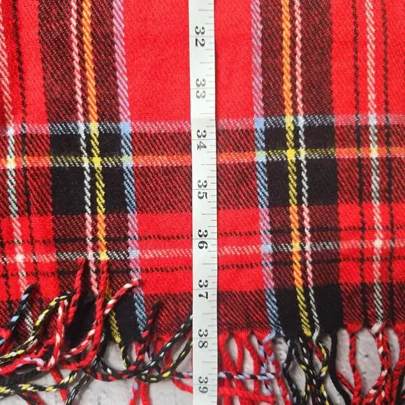 J Crew Classic Plaid Scarf Rubenson Red Fringe Accent Fall Winter Staple - Picture 6 of 7